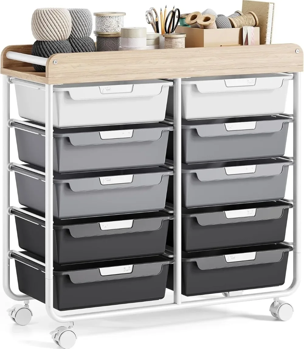 

10 Drawers Rolling Cart with Lockable Wheels, Multi-Use Storage Organizer for Home Office Kitchen