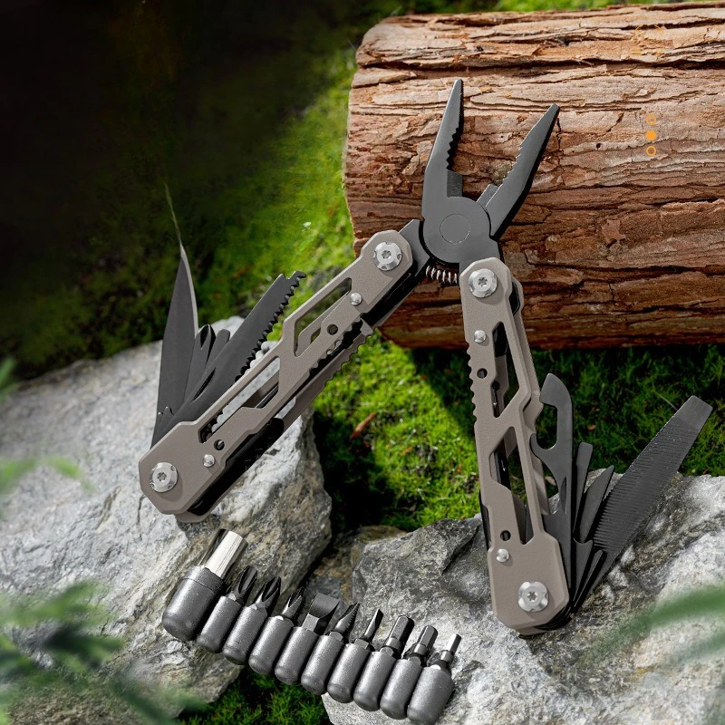 Stainless Steel Multifunctional Pliers Portable Folding Multi‑Tool with Bits for Household Daily Use