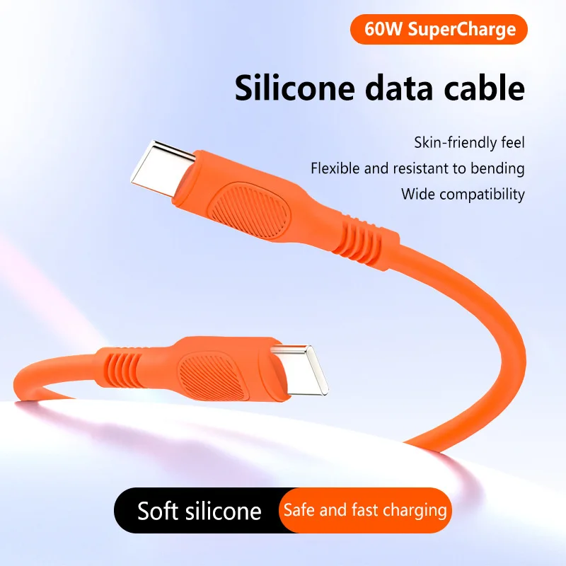 60W Type C Phone Cable For iPhone 16 15 17 Pro Max 17 Air Plus Fast Charging Type-C Charge Silicone Cables Type C Data Line 1M