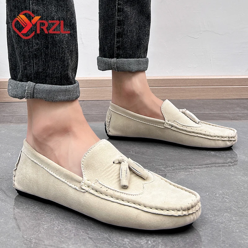 YRZL Mocassini in pelle scamosciata da uomo Casual Nappa Brogue Scarpe da guida di grandi dimensioni Mocassini da uomo Mocassini Slip on traspiranti