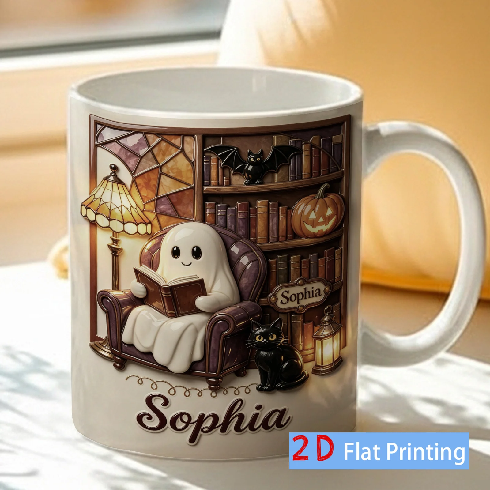 Personalized Gothic Book Shape Mug Custom Name Text Vintage Coffee Cup Ceramic Gift for Book Lover Reader Home Decor
