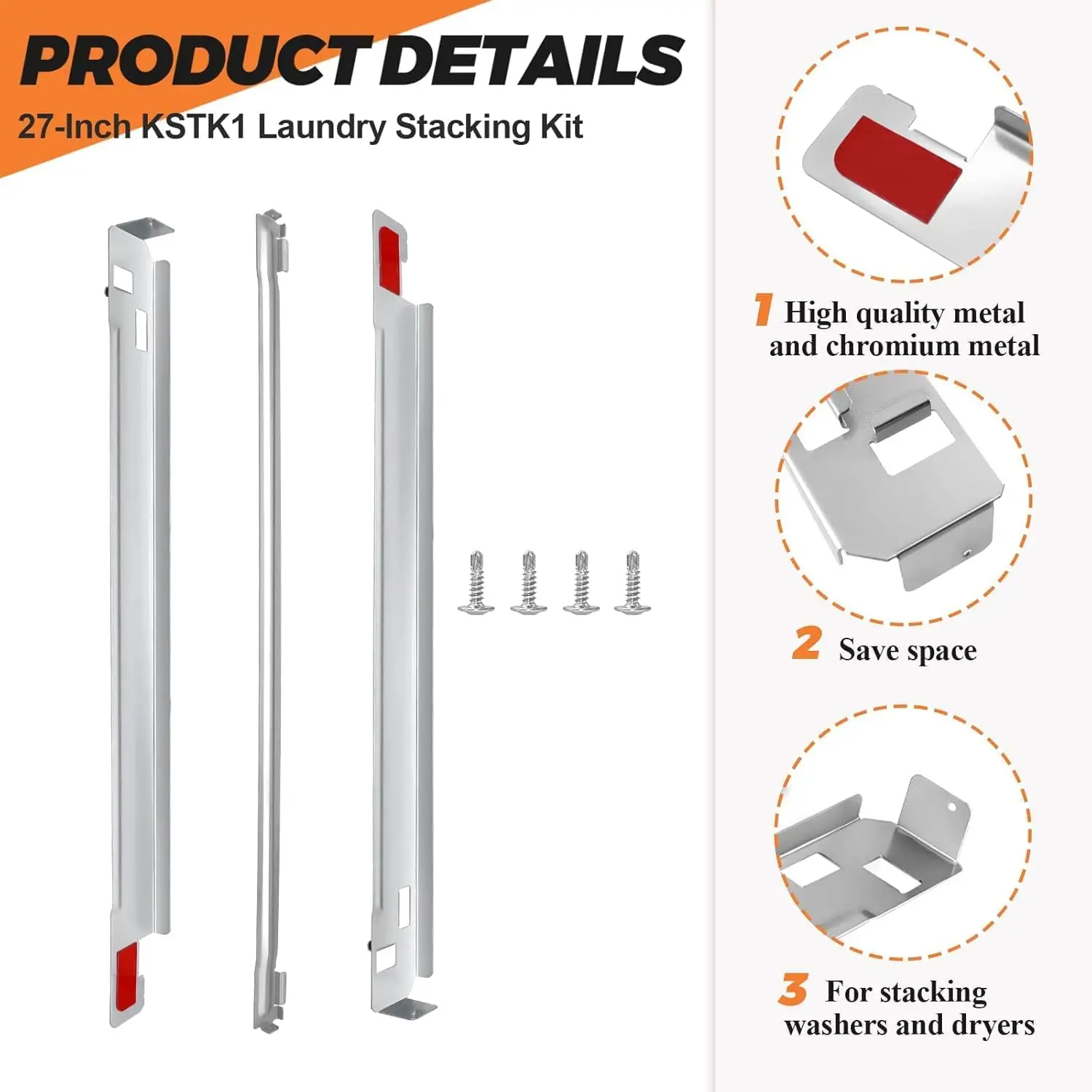 KSTK1 Washer Dryer Stacking Kit 27-Inch for LG Laundry washing Machine&Dryer - Solid Metal with Chrome Coated