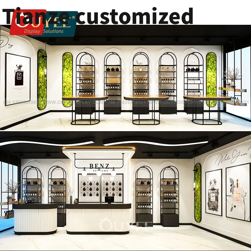 Customized-2024 Modern Simple Perfume Shop Interior Design Perfume Store Fixtures Display Shelf Metal Perfume Wall Display F