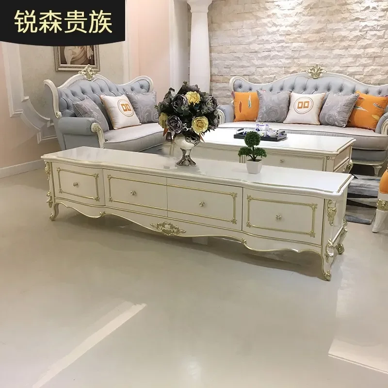 For French Solid Wood TV Cabinet European Court Luxury Display Cabinet Living Room Floor Bedroom Carved Storage Furniture