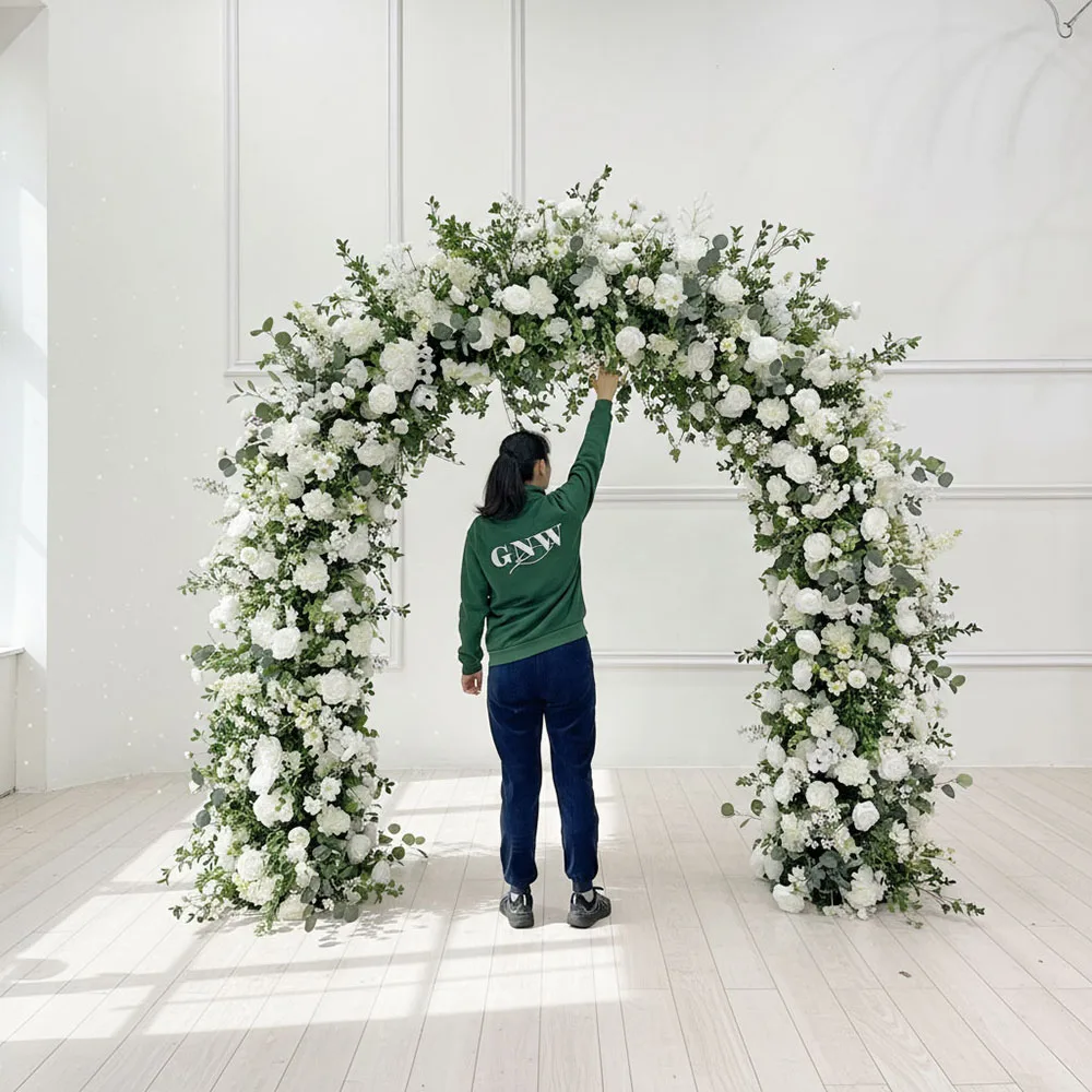 

Handmade Fashionable Greenery Flowers Round Circle Backdrop Square Arch Stand Wedding Event Arch Pastoral Wedding