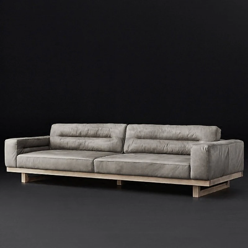 Minimalist modern solid wood single sofa American country retro home cowhide three-person sofa