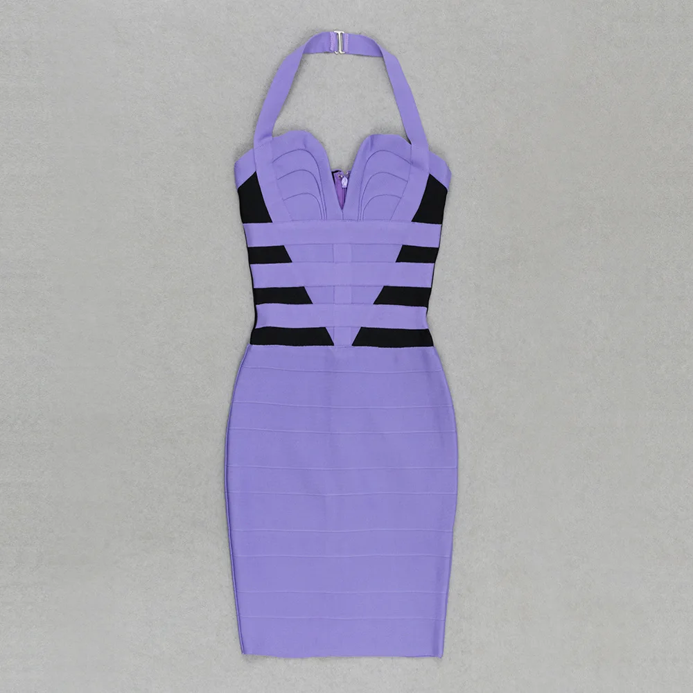 Violet Black Pactwork Sleeveless V Neck Spaghetti Strap Dress For Women Sexy Backless Mini Bodycon Bandage Evening Party Dress