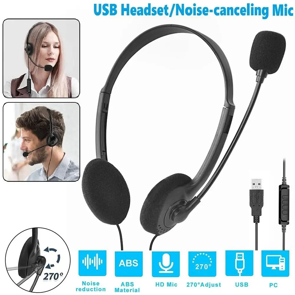 With Microphone USB Computer Headphone Noise Cancelling Stereo Sound Wired Headset Earpiece Wire Control Gaming Headset