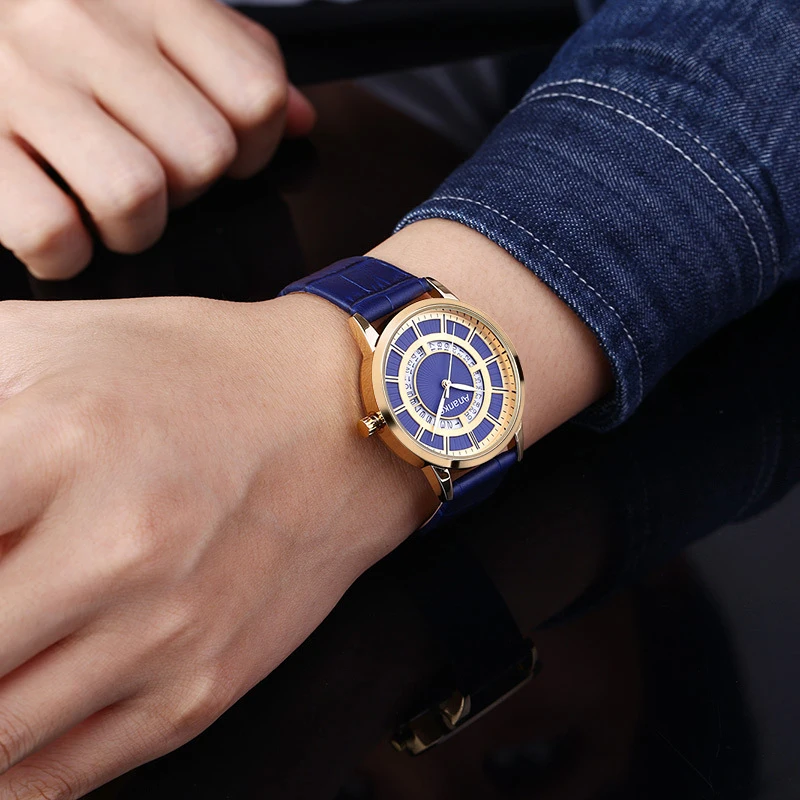 Relógio de pulso de quartzo de luxo dos homens do negócio pulseira de couro esporte à prova dwaterproof água relógio relogio masculino