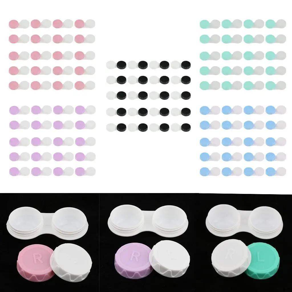 Cute Mini Contact Lens Case Plastic Lens Storage with Left Right Marked Box for Contacts 20 Pack