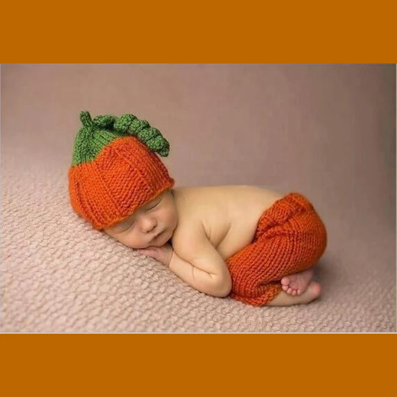 Knitting Baby hat,Newborn Pumpkin Hat With Pants Sets,Baby Handmade Beanies,Newborn Photo prop Size: 0-1M,3-4M