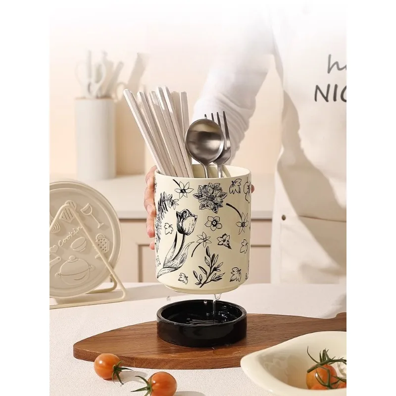 

Ceramic Chopstick Holder with High Aesthetic Value Exquisite Chopstick Cage Tableware Storage Box and Drain Tube