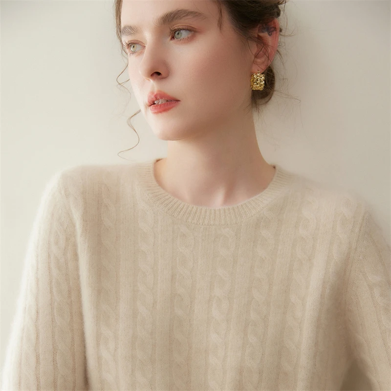 

Classic Twist Flower Cashmere Sweater Women O-neck Pullover Thicken 100% Cashmere Knitwear Autumn Winter 7 Colors Clothing Tops