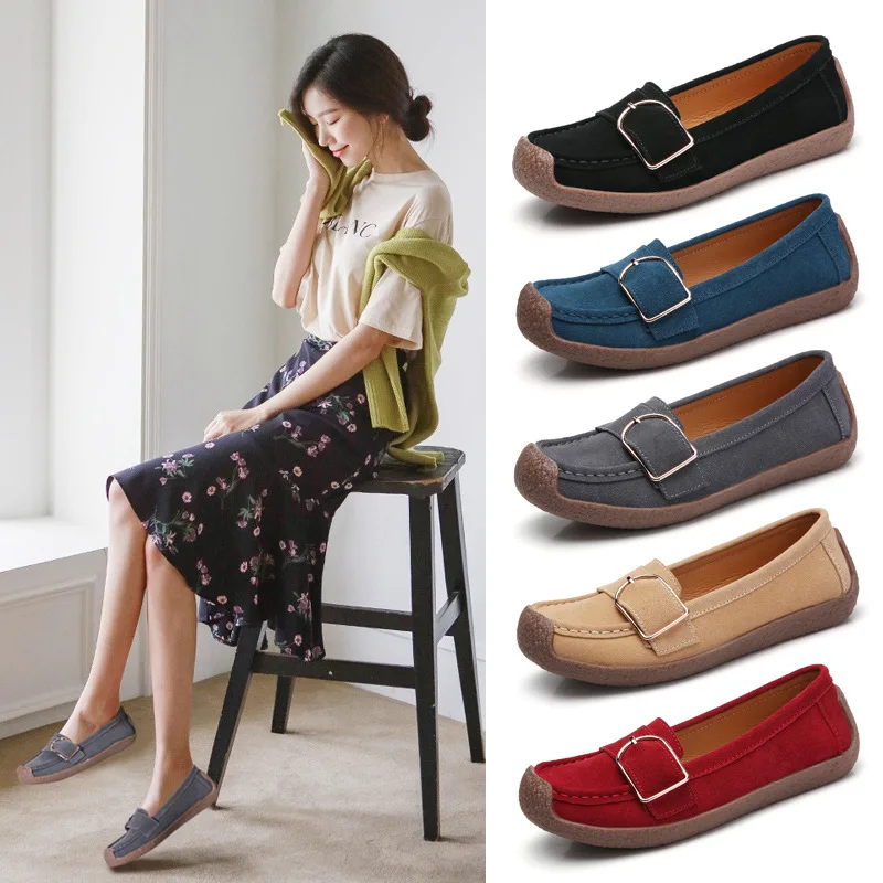 

Spring and Autumn Leisure Nurse White Shoes Low-Cut Flat Large Size Mom Shoes Authentic Leather Loafers Moccasins