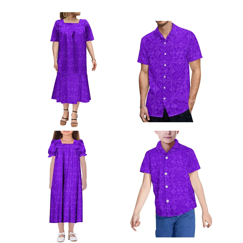 Conjunto de vestido de fiesta familiar polinesiano para adultos y niños, camisa con madre e hija, vestido largo Mumu, 2024