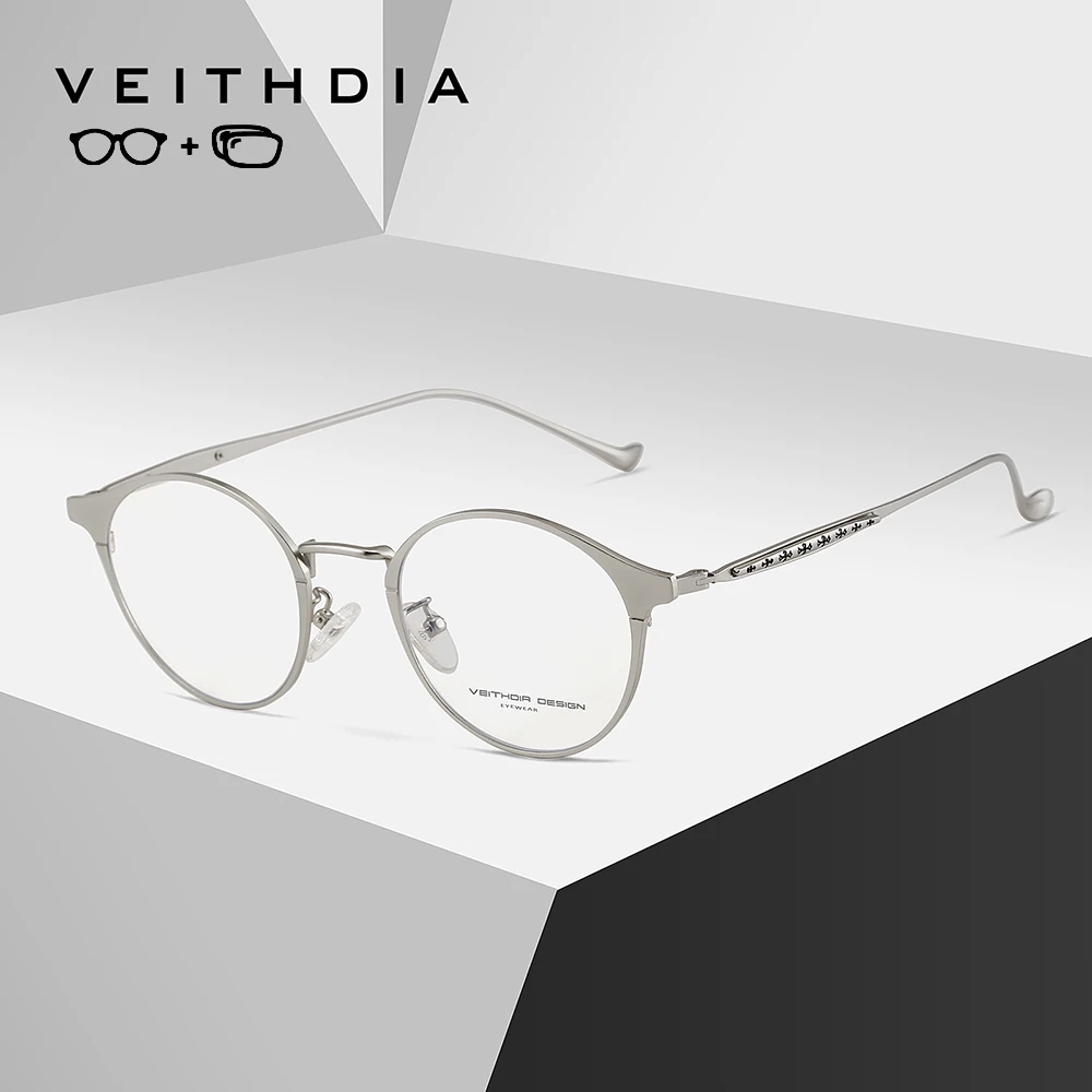 

Прогрессивные очки VEITHDIA по рецепту, фотохромные оптические очки с защитой от синего луча для близорукости, круглая оправа для очков P8006