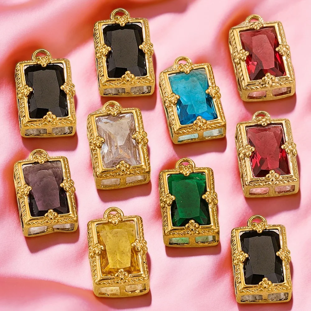 2 Pcs 10 X 17MM Crystal Rectangular Pendants Colorful Transparent Charm Jewelry DIY Retro Court Earrings Pendant Accessories