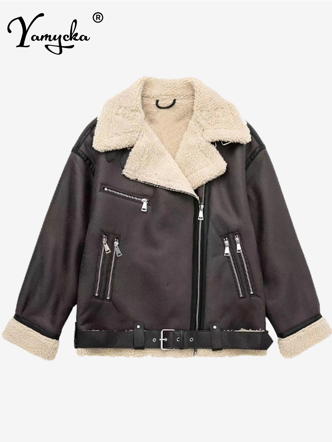 

Sexy vintage jacket outerwears women winter thick warm faux wool loose biker coat jackets woman fashion casual long sleeve tops