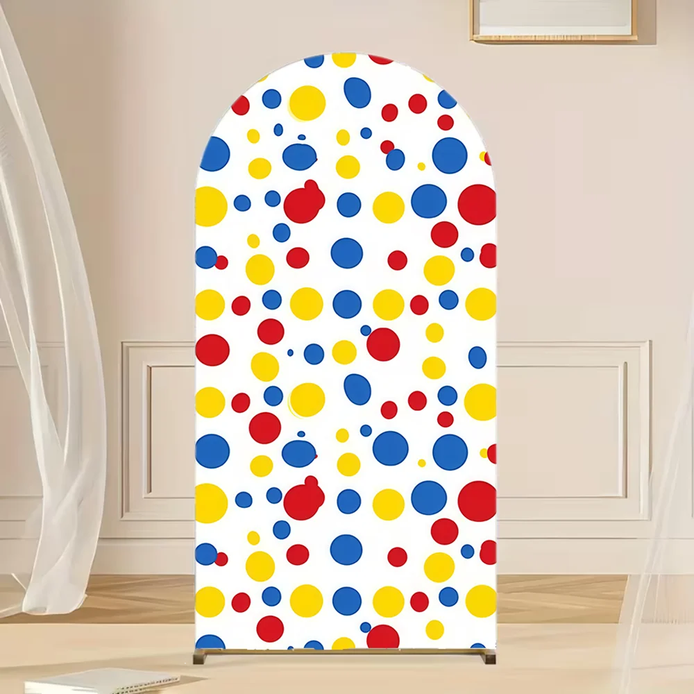 

Rainbow Colorful Arch Backdrop Polka Dot Kids Girl Birthday Baby Shower Party Arch Background Cover 2-sided