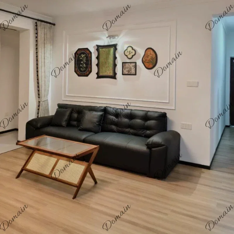 XX Italian Minimalist Black Leather Sofa Household Double Triple Straight Row Living Room Sofas And Seating Couch Home Furniture