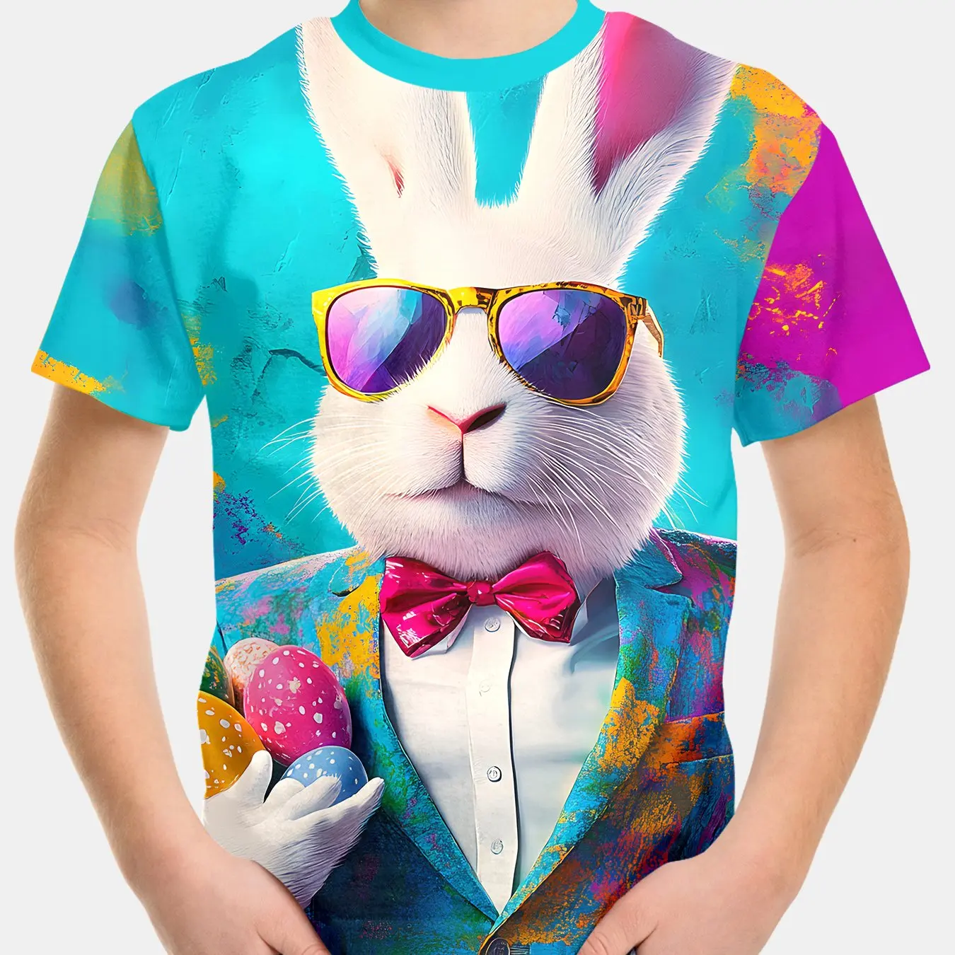 Pasqua Cartoon Bunny Graphic Bambini Ragazzo Vestiti Manica corta Bambini Abiti estivi Casual Elegante Bambino Ragazza Vestiti O-Collo Top