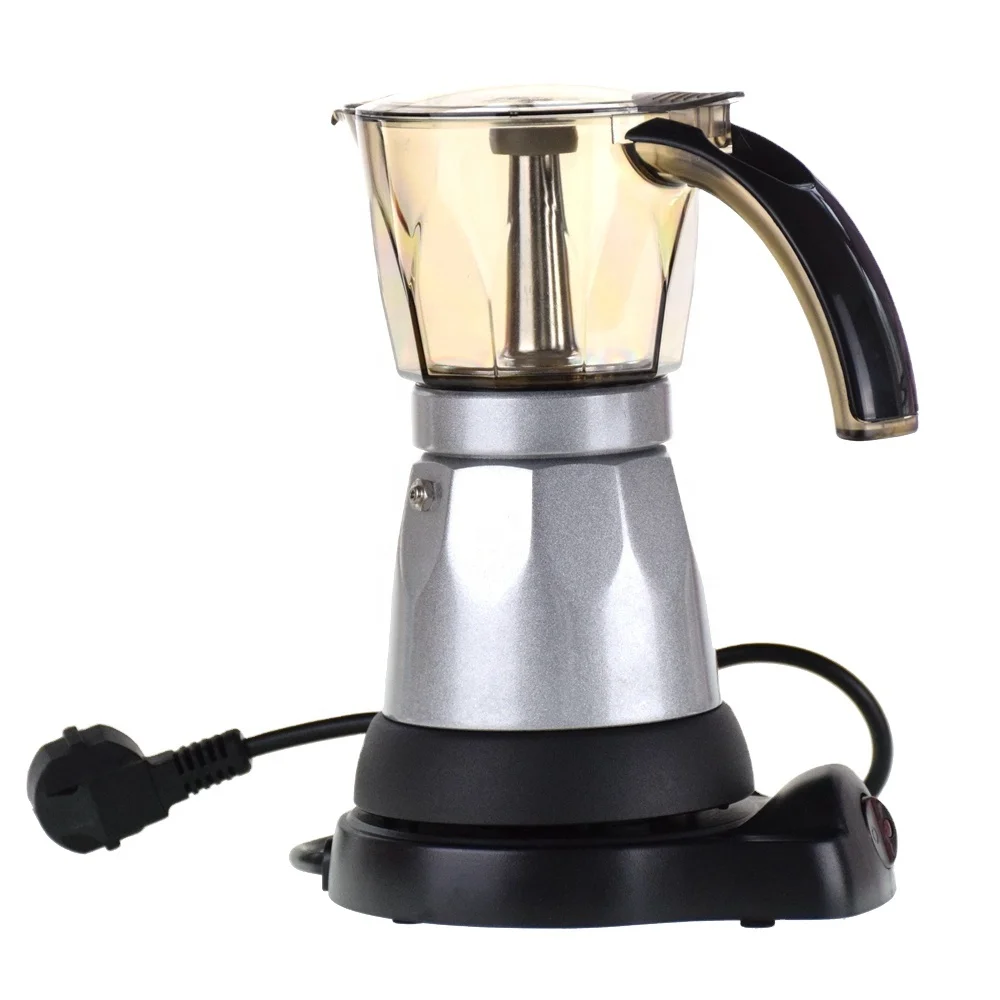 

Ecocoffee 6cups 300ml Simple Custom Stovetop Aluminum & Acrylic Silver Electric Moka Pot Percolator Espresso Coffee Maker B10 OL