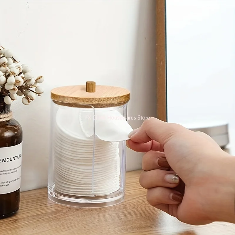 1/2 Pcs Makeup Organizer Round Clear Acrylic Makeup Organizer Makeup Cotton Pad Swab Holder Cotton Pad Organizer Box Makeup Pads