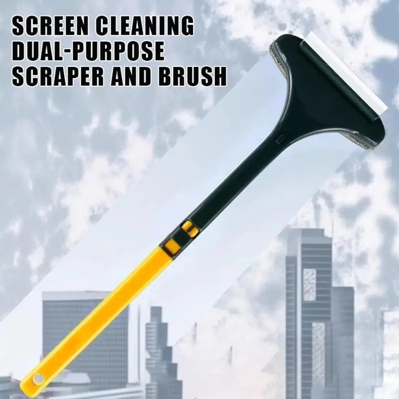 2 in 1 Glass Cleaning Scraper Brush Long Handle Effortless Window Cleaner Tool for Home Kitchen Bathroom Car Windshield