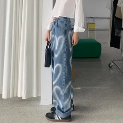 Graffiti Blue Jeans Women Y2k Vintage Baggy High Waist Trendy Denim Trousers Loose Straight Casual Harajuku Korean Style Pants