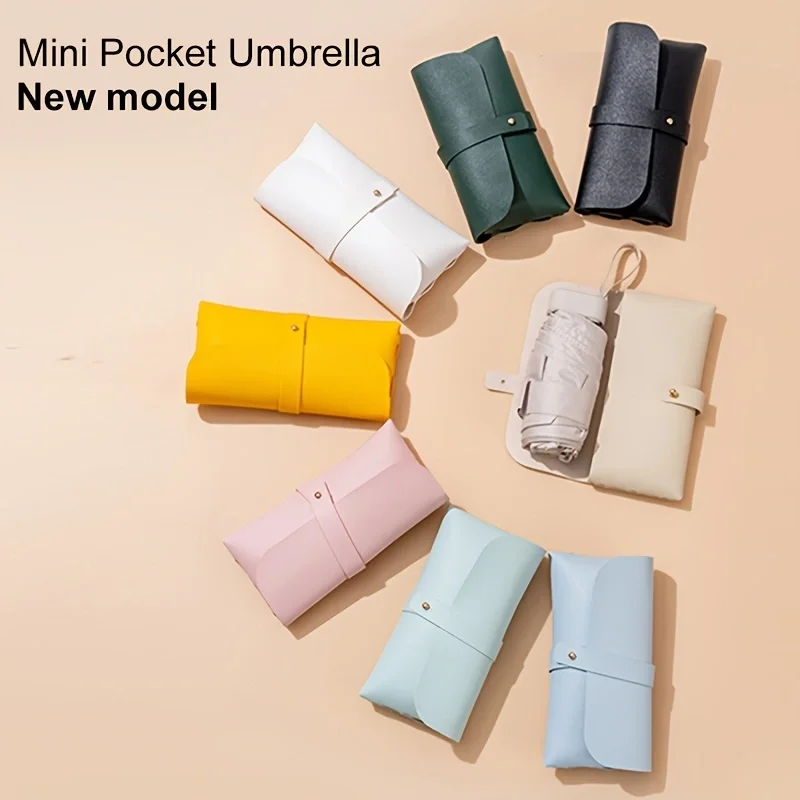 Capsule umbrella and bag set, lightweight mini folding umbrella, women pocket travel umbrella with sun, rain and UV protection