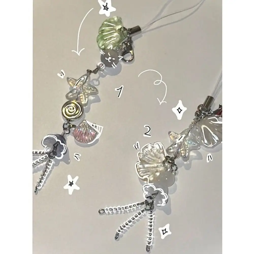 Sangle de téléphone à breloques pour femme, style océan, coquillage, MSI de poisson, lanière de clé de sac, porte-clés fille mignonne, cordon, nouveau, été, 1 pièce