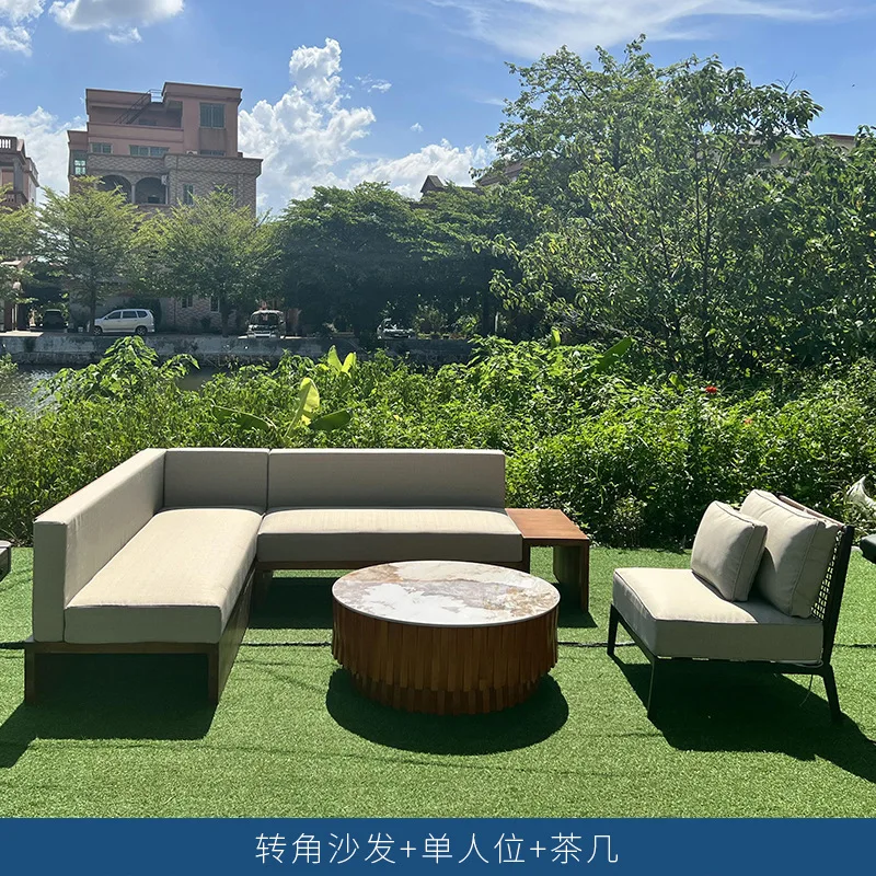 Garden Hotel Creative Solid Wood Sofa Coffee Table Full Living Room Villa Simple Furniture