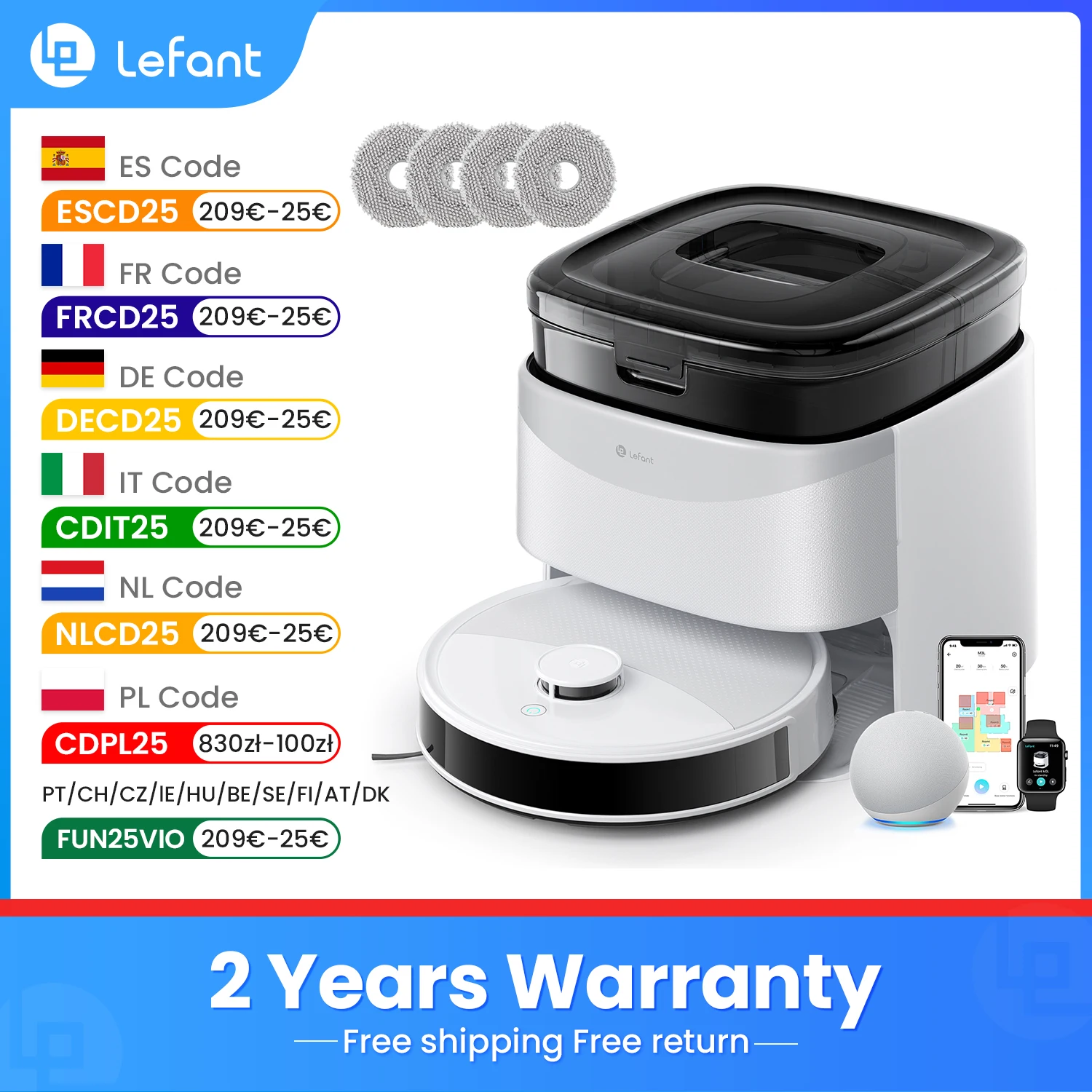 LEFANT M3 M3L Aspirateur robot  avec cartographie, puissance d'aspiration de 12 000 Pa, station Omni tout-en-un, système PSD d'évitement d'obstacles, laser DTOF