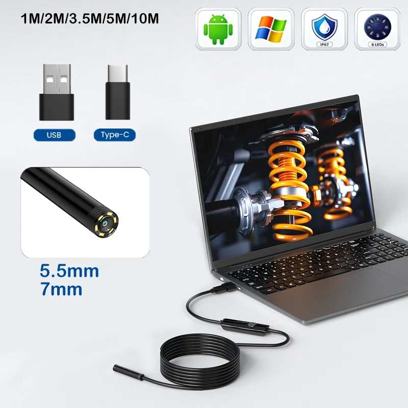 USB/Type-C 5.5mm/7mm Endoscope Portable Borescope With HD Waterproof Camera For Inspect Sewer/Automotive Pipes