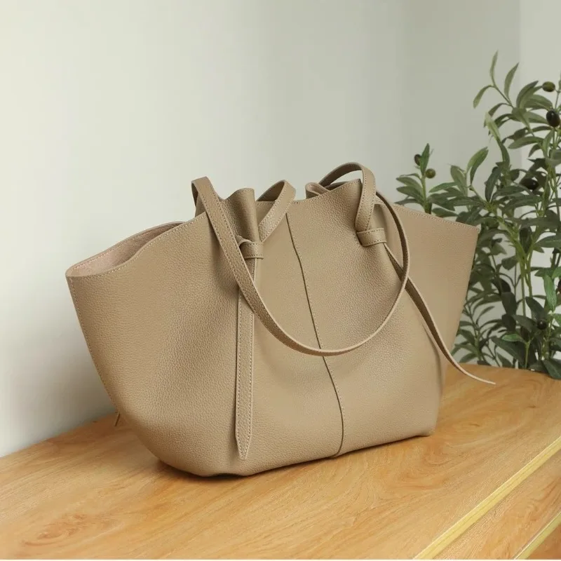 Brown Tote Bag Genuine Leather High Quality Suede Fashion Casual Wing Bag Women Shoulder Large Capacity Travel Shopping Bag