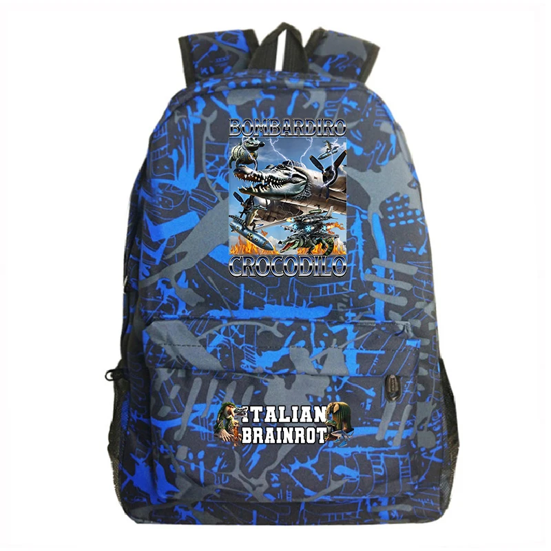 Bombardiro Crocodilo Italian Brainrot Backpack Fashion Graphic Boys Girls Outdoors Schoolbag Primary Students Bookbag Mochila