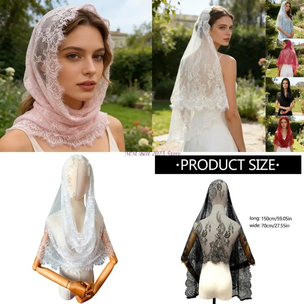 

49ME Elegant Lace Veil For Weddings Parties And Photography Fashion Hair Accessory Bridal Veil Photo Props Headscarf