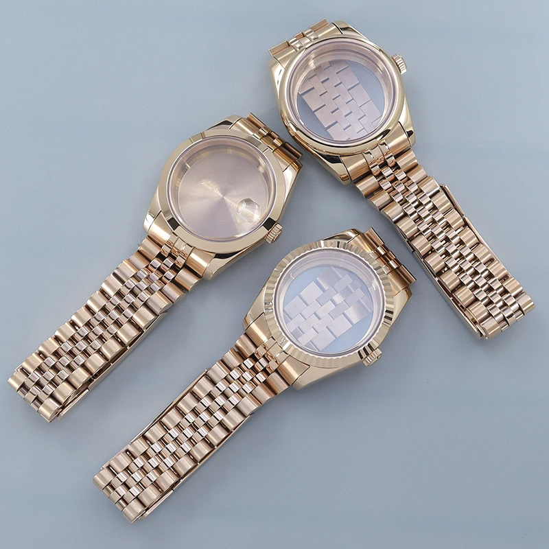 

36/40mm Fashion Ms. Fluted All Rose Case Rose 5-link Bracelet Sapphire Fit Seiko nh35 nh34/38 Miyota 8215 Movement 28.5mm Dial