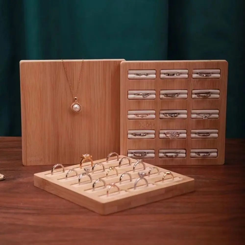 

Поднос для хранения колец с 15 сетками, изысканный дизайн, деревянная стойка для демонстрации ювелирных изделий, тарелка с бархатной подкладкой, органайзер для ювелирных изделий и сережек