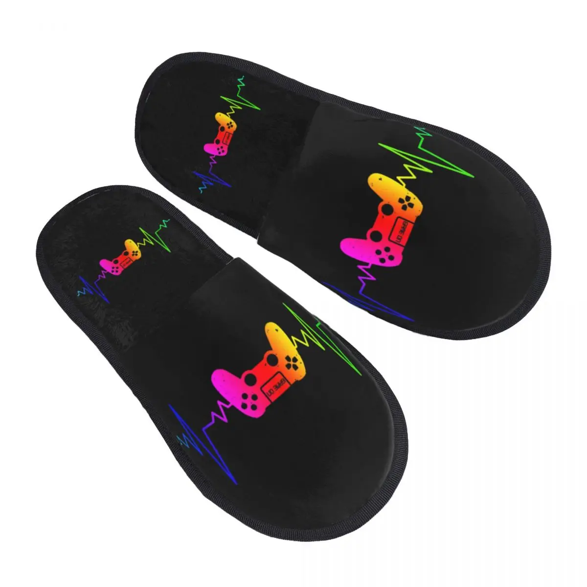 Custom Gamer Gaming Controller Guest Slippers for Bedroom Women Gamer Gaming Video Game Controller Heartbeat House Slipper