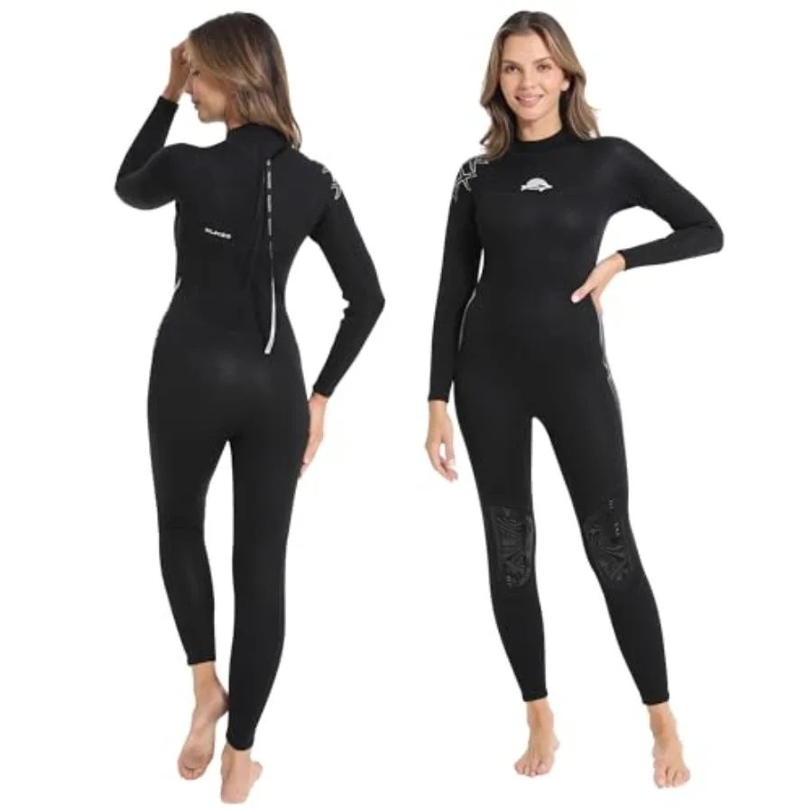 

Water sports wetsuit for cold water diving, neoprene material, black, 2mm/3mm thickness, front/back zip, full-body coverage