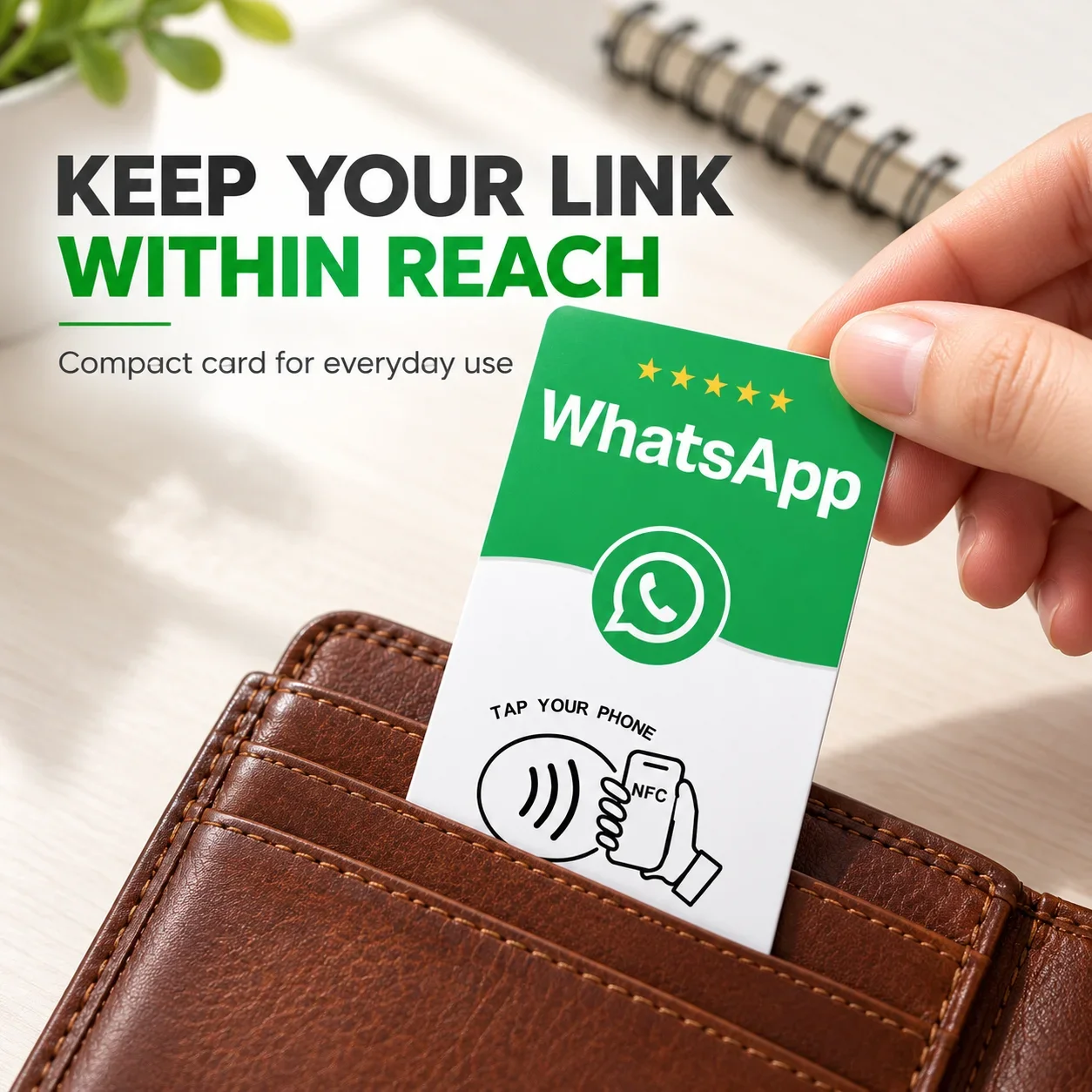 1pc NFC Contact Card for WhatsApp NTAG215 Rewritable Green and White PVC Tap to Share Contact Link for Shops and Salons