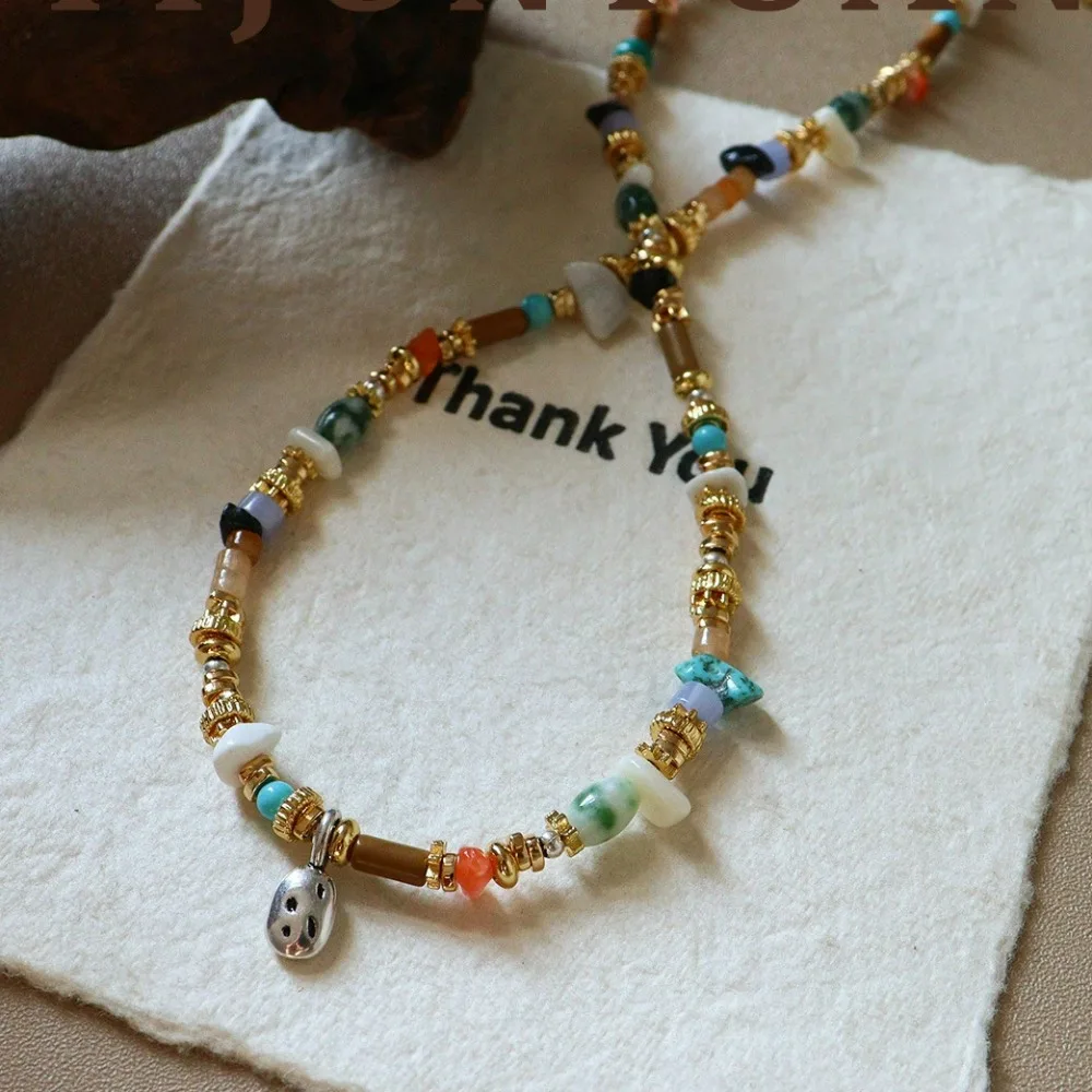 New Retro Fashion Versatile Bohemian Style Beaded Necklace Light Luxury Niche High-end Temperament Clavicle Chain for Women