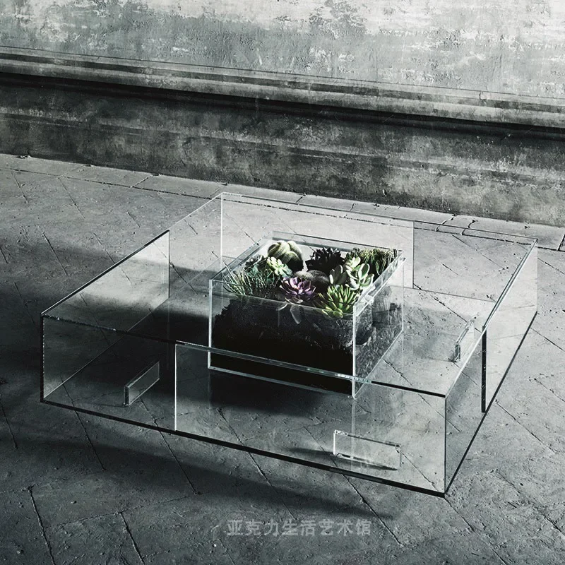 Imported acrylic geometric coffee table villa living room with transparent tea table creative personality