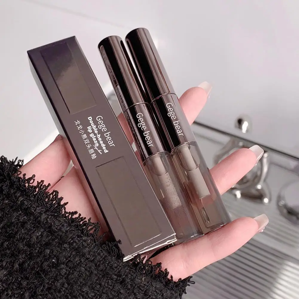 Double-ended Lip Glaze Matte Water-gloss Mirror 2 in 1 Lipgloss Lasting Non-stick Clear Liquid Lipstick Waterproof Korean Makeup