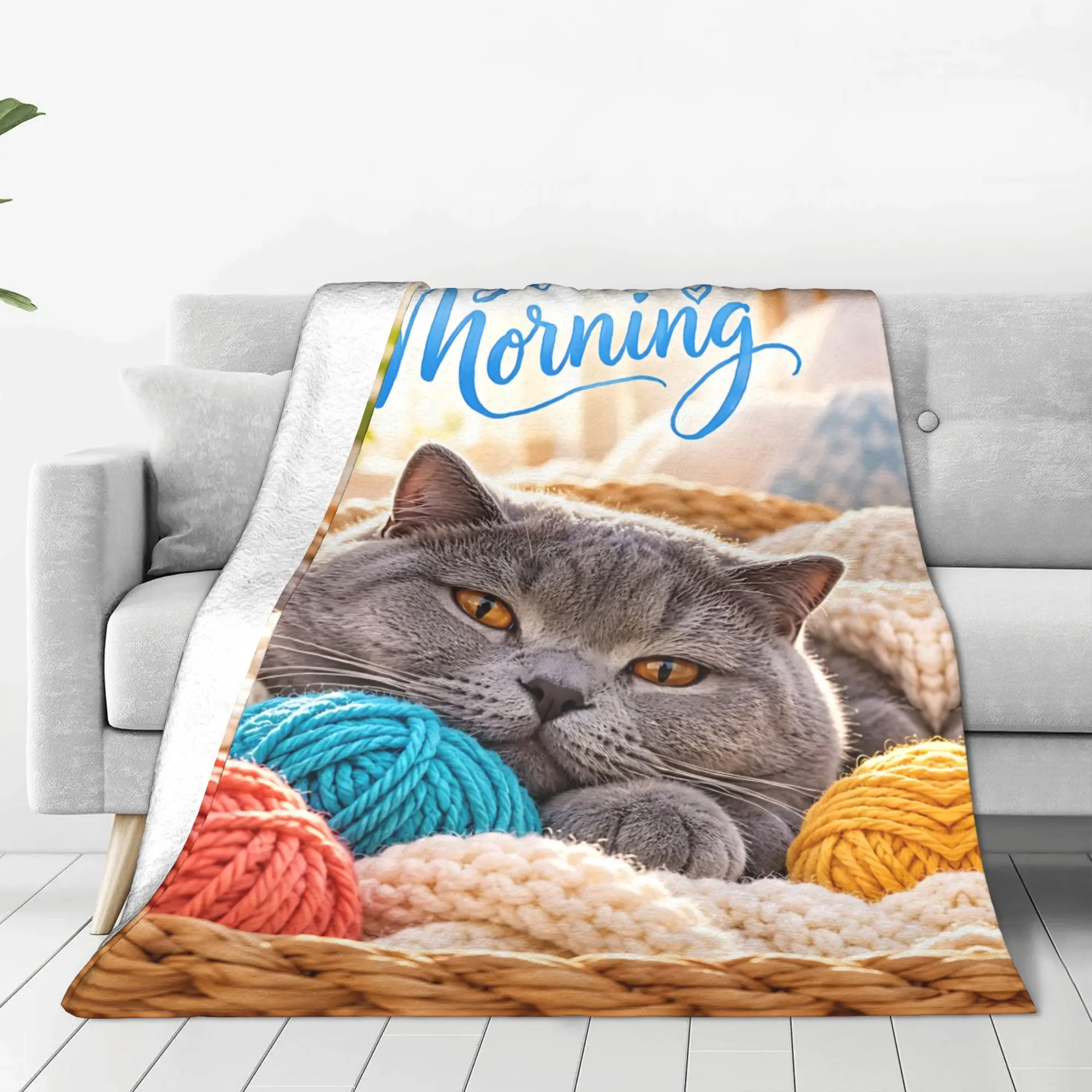 1PC Home British Shorthair Cat  Blanket Throw Super Cosy Plush Living Room Sofa Gift for Christmas Happy New Year