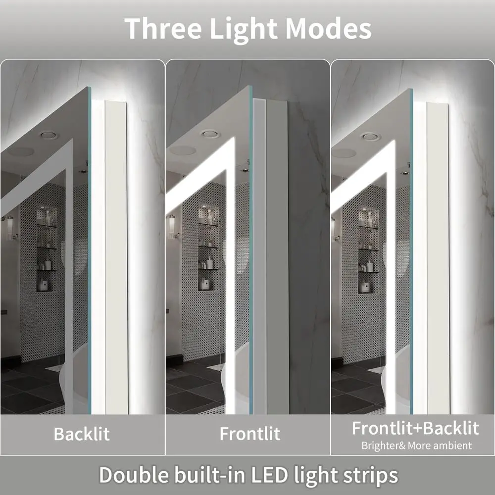 مرآة زينة للحمام بإضاءة خلفية LED مقاس 44 × 36 بوصة مع 3 أضواء ملونة، مقاومة للكسر، مضادة للضباب، ذاكرة سطوع