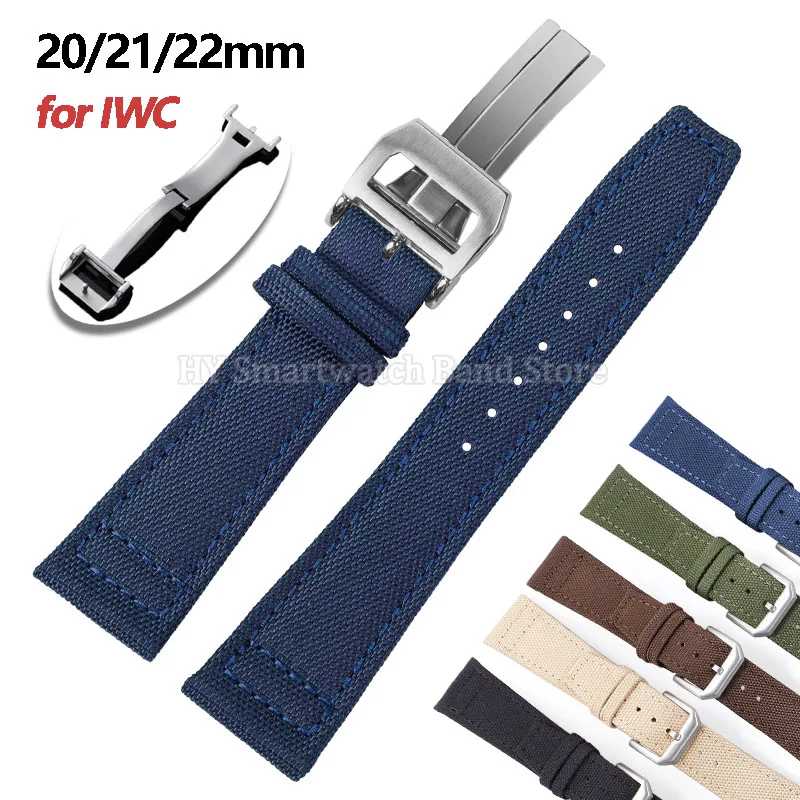 Nylon Canvas Watch Strap 20mm 21/22mm for IWC Pilot Strap Waterproof Folding Clasp Wrist Band Men Women Universal Watch Bracelet