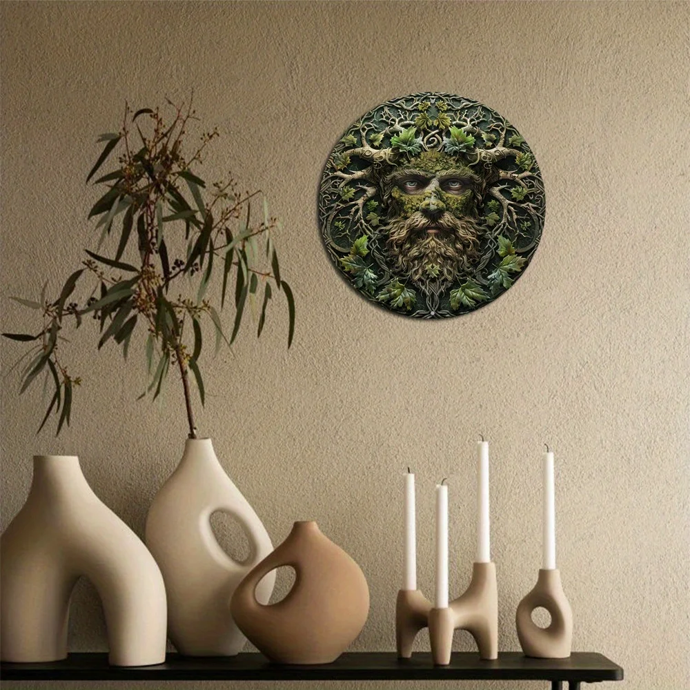 Round Aluminum Metal Decor Sign, 2D Flat Print, Forest Elf Themed Wreath, Outdoor Decoration for Festival, Wall Art, Home Decor