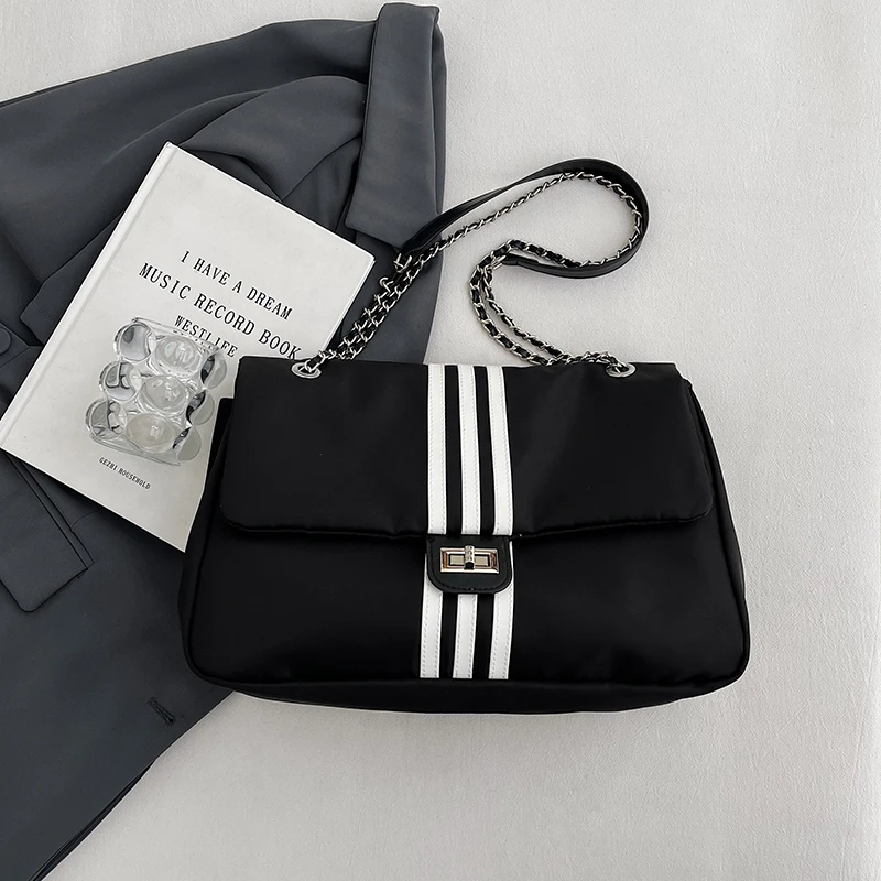 

Холщовая сумка на цепочке, женская высококачественная сумка подмышки на одно плечо, сумка почтальона, контрастная сумка через плечо из ткани Оксфорд